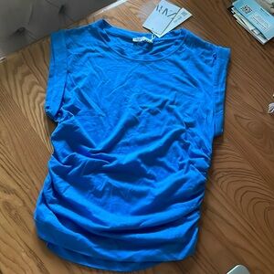 Zara blue short sleeve ruched sides top